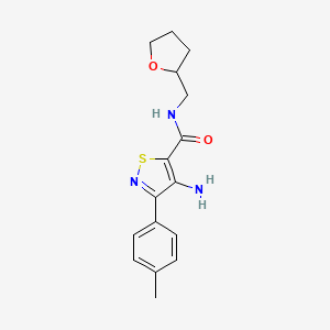 molecular formula C16H19N3O2S B2443088 4-amino-N-((tetrahydrofuran-2-yl)methyl)-3-(p-tolyl)isothiazole-5-carboxamide CAS No. 1286714-81-5