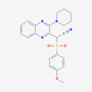 2-(4-Methoxyphenyl)sulfonyl-2-(3-piperidin-1-ylquinoxalin-2-yl)acetonitrile