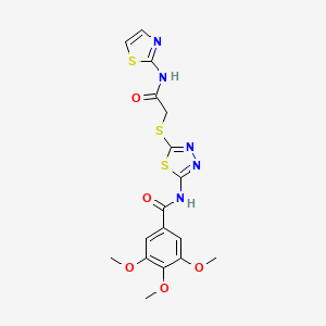 molecular formula C17H17N5O5S3 B2443092 3,4,5-三甲氧基-N-(5-((2-氧代-2-(噻唑-2-基氨基)乙基)硫代)-1,3,4-噻二唑-2-基)苯甲酰胺 CAS No. 392299-83-1