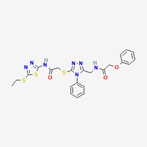 molecular formula C23H23N7O3S3 B2443105 N-(5-(ethylthio)-1,3,4-thiadiazol-2-yl)-2-((5-((2-phenoxyacetamido)methyl)-4-phenyl-4H-1,2,4-triazol-3-yl)thio)acetamide CAS No. 394214-53-0
