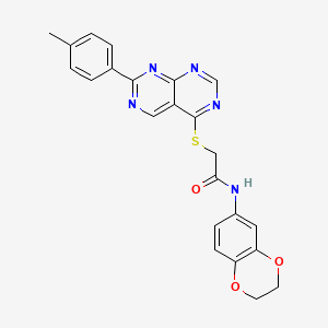 molecular formula C23H19N5O3S B2443108 N-(2,3-dihydrobenzo[b][1,4]dioxin-6-yl)-2-((7-(p-tolyl)pyrimido[4,5-d]pyrimidin-4-yl)thio)acetamide CAS No. 1215561-00-4