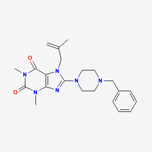 molecular formula C22H28N6O2 B2443118 8-(4-benzylpiperazin-1-yl)-1,3-dimethyl-7-(2-methylprop-2-en-1-yl)-2,3,6,7-tetrahydro-1H-purine-2,6-dione CAS No. 923489-69-4