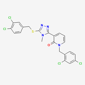 molecular formula C22H16Cl4N4OS B2443119 1-(2,4-dichlorobenzyl)-3-{5-[(3,4-dichlorobenzyl)sulfanyl]-4-methyl-4H-1,2,4-triazol-3-yl}-2(1H)-pyridinone CAS No. 477853-21-7