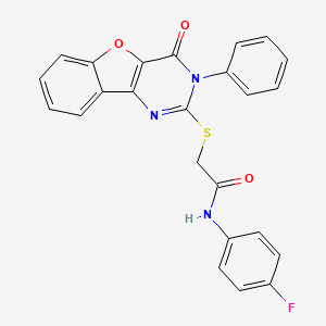 molecular formula C24H16FN3O3S B2443125 N-(4-fluorophenyl)-2-[(4-oxo-3-phenyl-3,4-dihydro[1]benzofuro[3,2-d]pyrimidin-2-yl)thio]acetamide CAS No. 866873-46-3