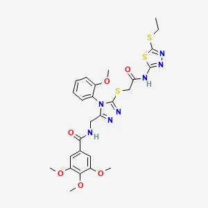 molecular formula C26H29N7O6S3 B2443164 N-[[5-[2-[(5-ethylsulfanyl-1,3,4-thiadiazol-2-yl)amino]-2-oxoethyl]sulfanyl-4-(2-methoxyphenyl)-1,2,4-triazol-3-yl]methyl]-3,4,5-trimethoxybenzamide CAS No. 393873-62-6