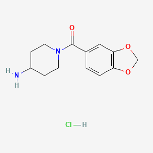 molecular formula C13H17ClN2O3 B2443171 (4-Aminopiperidin-1-yl)(benzo[d][1,3]dioxol-5-yl)methanone hydrochloride CAS No. 1353980-73-0