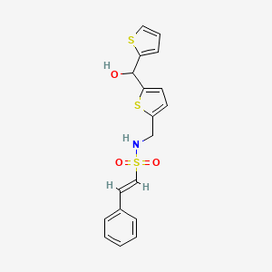 molecular formula C18H17NO3S3 B2443176 (E)-N-((5-(hydroxy(thiophen-2-yl)methyl)thiophen-2-yl)methyl)-2-phenylethenesulfonamide CAS No. 1421587-23-6