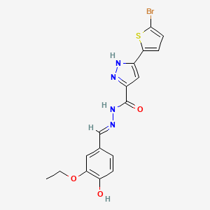 molecular formula C17H15BrN4O3S B2443183 (E)-3-(5-bromothiophen-2-yl)-N'-(3-ethoxy-4-hydroxybenzylidene)-1H-pyrazole-5-carbohydrazide CAS No. 303107-05-3