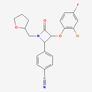 molecular formula C21H18BrFN2O3 B2443204 4-[3-(2-Bromo-4-fluorophenoxy)-4-oxo-1-[(oxolan-2-yl)methyl]azetidin-2-yl]benzonitrile CAS No. 1212271-56-1