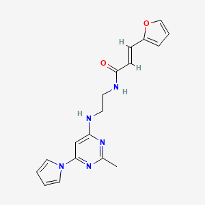 molecular formula C18H19N5O2 B2443220 (E)-3-(furan-2-yl)-N-(2-((2-methyl-6-(1H-pyrrol-1-yl)pyrimidin-4-yl)amino)ethyl)acrylamide CAS No. 1396890-20-2