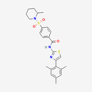 molecular formula C25H29N3O3S2 B2443230 N-(4-间甲苯噻唑-2-基)-4-((2-甲基哌啶-1-基)磺酰基)苯甲酰胺 CAS No. 683263-74-3