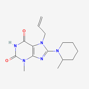 molecular formula C15H21N5O2 B2443231 3-甲基-8-(2-甲基哌啶-1-基)-7-丙-2-烯基嘌呤-2,6-二酮 CAS No. 922454-15-7