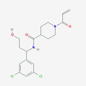 molecular formula C18H22Cl2N2O3 B2443240 N-[1-(3,5-Dichlorophenyl)-3-hydroxypropyl]-1-prop-2-enoylpiperidine-4-carboxamide CAS No. 2361747-98-8