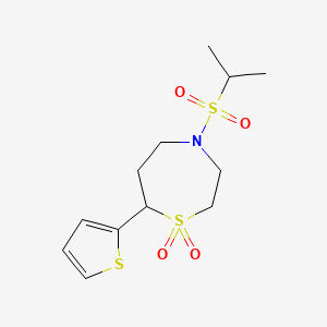 molecular formula C12H19NO4S3 B2443244 4-(Isopropylsulfonyl)-7-(thiophen-2-yl)-1,4-thiazepane 1,1-dioxide CAS No. 2034534-28-4