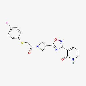 molecular formula C18H15FN4O3S B2443258 3-(5-(1-(2-((4-fluorophenyl)thio)acetyl)azetidin-3-yl)-1,2,4-oxadiazol-3-yl)pyridin-2(1H)-one CAS No. 1396855-19-8