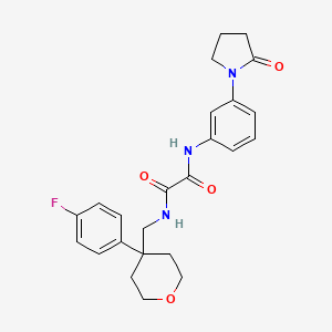 molecular formula C24H26FN3O4 B2443261 N1-((4-(4-fluorophenyl)tetrahydro-2H-pyran-4-yl)methyl)-N2-(3-(2-oxopyrrolidin-1-yl)phenyl)oxalamide CAS No. 1251561-55-3