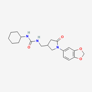 molecular formula C19H25N3O4 B2443264 1-((1-(Benzo[d][1,3]dioxol-5-yl)-5-oxopyrrolidin-3-yl)methyl)-3-cyclohexylurea CAS No. 955257-76-8