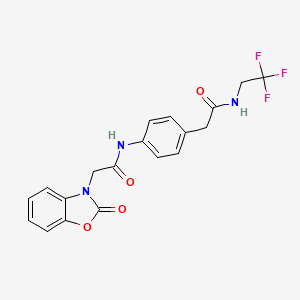 molecular formula C19H16F3N3O4 B2443281 N-(4-(2-oxo-2-((2,2,2-trifluoroethyl)amino)ethyl)phenyl)-2-(2-oxobenzo[d]oxazol-3(2H)-yl)acetamide CAS No. 1235030-42-8