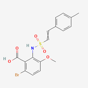 molecular formula C17H16BrNO5S B2443286 6-溴-3-甲氧基-2-[2-(4-甲苯基)乙烯磺酰胺基]苯甲酸 CAS No. 1376441-05-2