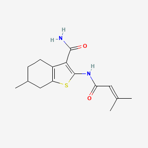 molecular formula C15H20N2O2S B2443297 6-甲基-2-(3-甲基丁-2-烯酰胺基)-4,5,6,7-四氢-1-苯并噻吩-3-甲酰胺 CAS No. 634162-27-9