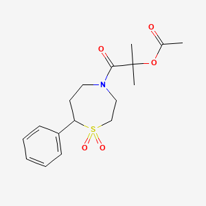 molecular formula C17H23NO5S B2443322 1-(1,1-Dioxido-7-phenyl-1,4-thiazepan-4-yl)-2-methyl-1-oxopropan-2-yl acetate CAS No. 2034515-66-5