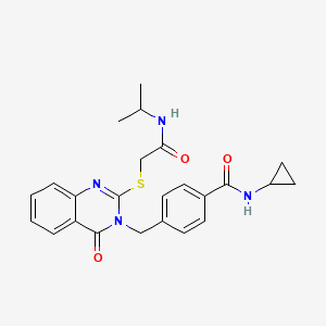 molecular formula C24H26N4O3S B2443323 N-环丙基-4-((2-((2-（异丙氨基）-2-氧代乙基）硫代）-4-氧代喹唑啉-3(4H)-基）甲基）苯甲酰胺 CAS No. 941982-87-2