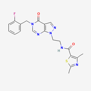 molecular formula C20H19FN6O2S B2443399 N-(2-(5-(2-fluorobenzyl)-4-oxo-4,5-dihydro-1H-pyrazolo[3,4-d]pyrimidin-1-yl)ethyl)-2,4-dimethylthiazole-5-carboxamide CAS No. 1172776-96-3