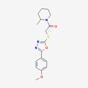 molecular formula C17H21N3O3S B2443410 1-({[5-(4-Methoxyphenyl)-1,3,4-oxadiazol-2-yl]thio}acetyl)-2-methylpiperidine CAS No. 552274-13-2
