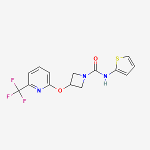 molecular formula C14H12F3N3O2S B2443414 N-(噻吩-2-基)-3-((6-(三氟甲基)吡啶-2-基)氧基)氮杂环丁烷-1-甲酰胺 CAS No. 2034351-43-2