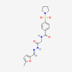 molecular formula C19H22N4O5S B2443417 (E)-N-(2-(2-((5-methylfuran-2-yl)methylene)hydrazinyl)-2-oxoethyl)-4-(pyrrolidin-1-ylsulfonyl)benzamide CAS No. 391896-10-9