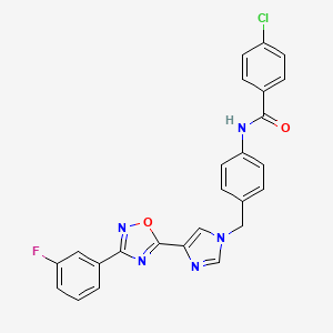 molecular formula C25H17ClFN5O2 B2443422 4-chloro-N-[4-({4-[3-(3-fluorophenyl)-1,2,4-oxadiazol-5-yl]-1H-imidazol-1-yl}methyl)phenyl]benzamide CAS No. 1111016-94-4