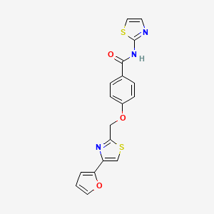 molecular formula C18H13N3O3S2 B2443424 4-((4-(呋喃-2-基)噻唑-2-基)甲氧基)-N-(噻唑-2-基)苯甲酰胺 CAS No. 1251542-83-2