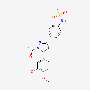 molecular formula C20H23N3O5S B2443427 N-{4-[1-acetyl-5-(3,4-dimethoxyphenyl)-4,5-dihydro-1H-pyrazol-3-yl]phenyl}methanesulfonamide CAS No. 797775-06-5