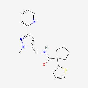 N-[(2-Methyl-5-pyridin-2-ylpyrazol-3-yl)methyl]-1-thiophen-2-ylcyclopentane-1-carboxamide
