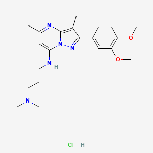 molecular formula C21H30ClN5O2 B2443432 Chlorhydrate de 2-(3,4-diméthoxyphényl)-N-[3-(diméthylamino)propyl]-3,5-diméthylpyrazolo[1,5-a]pyrimidin-7-amine CAS No. 1216584-15-4