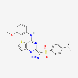 molecular formula C23H21N5O3S2 B2443456 3-(4-isopropylphenylsulfonyl)-N-(3-methoxyphenyl)thieno[2,3-e][1,2,3]triazolo[1,5-a]pyrimidin-5-amine CAS No. 892741-06-9