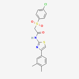 molecular formula C19H17ClN2O3S2 B2443486 2-((4-氯苯基)磺酰基)-N-(4-(3,4-二甲苯基)噻唑-2-基)乙酰胺 CAS No. 895459-53-7