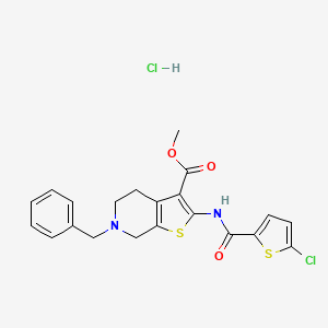 molecular formula C21H20Cl2N2O3S2 B2443492 6-苄基-2-(5-氯噻吩-2-甲酰胺)-4,5,6,7-四氢噻吩并[2,3-c]吡啶-3-甲酸甲酯盐酸盐 CAS No. 1189470-46-9