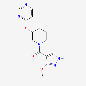 molecular formula C15H19N5O3 B2443496 (3-methoxy-1-methyl-1H-pyrazol-4-yl)(3-(pyrimidin-4-yloxy)piperidin-1-yl)methanone CAS No. 2034399-58-9