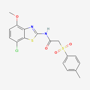 molecular formula C17H15ClN2O4S2 B2443500 N-(7-氯-4-甲氧基苯并[d]噻唑-2-基)-2-甲苯磺酰乙酰胺 CAS No. 886950-73-8