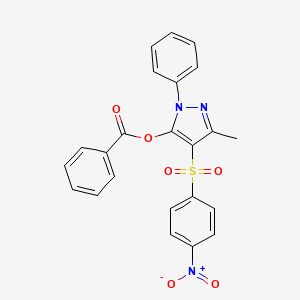 molecular formula C23H17N3O6S B2443514 3-methyl-4-((4-nitrophenyl)sulfonyl)-1-phenyl-1H-pyrazol-5-yl benzoate CAS No. 851093-74-8