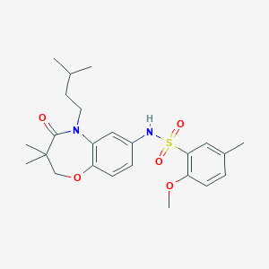 molecular formula C24H32N2O5S B2443522 N-(5-isopentyl-3,3-dimethyl-4-oxo-2,3,4,5-tetrahydrobenzo[b][1,4]oxazepin-7-yl)-2-methoxy-5-methylbenzenesulfonamide CAS No. 922058-77-3