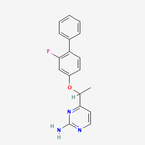 molecular formula C18H16FN3O B2443535 4-{1-[(2-Fluoro[1,1'-biphenyl]-4-yl)oxy]ethyl}-2-pyrimidinamine CAS No. 477862-72-9