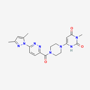 molecular formula C19H22N8O3 B2443547 6-(4-(6-(3,5-dimethyl-1H-pyrazol-1-yl)pyridazine-3-carbonyl)piperazin-1-yl)-3-methylpyrimidine-2,4(1H,3H)-dione CAS No. 2319638-28-1