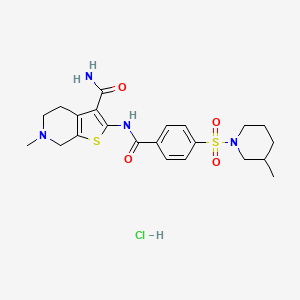 molecular formula C22H29ClN4O4S2 B2443550 6-Methyl-2-(4-((3-methylpiperidin-1-yl)sulfonyl)benzamido)-4,5,6,7-tetrahydrothieno[2,3-c]pyridine-3-carboxamide hydrochloride CAS No. 1215707-73-5