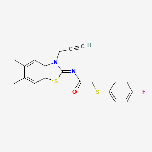 molecular formula C20H17FN2OS2 B2443557 (Z)-N-(5,6-dimethyl-3-(prop-2-yn-1-yl)benzo[d]thiazol-2(3H)-ylidene)-2-((4-fluorophenyl)thio)acetamide CAS No. 1006844-61-6