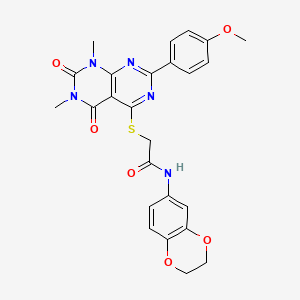 N-(2,3-dihydrobenzo[b][1,4]dioxin-6-yl)-2-((2-(4-methoxyphenyl)-6,8-dimethyl-5,7-dioxo-5,6,7,8-tetrahydropyrimido[4,5-d]pyrimidin-4-yl)thio)acetamide