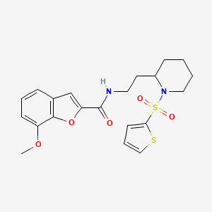 molecular formula C21H24N2O5S2 B2443575 7-甲氧基-N-(2-(1-(噻吩-2-磺酰基)哌啶-2-基)乙基)苯并呋喃-2-甲酰胺 CAS No. 1209986-71-9