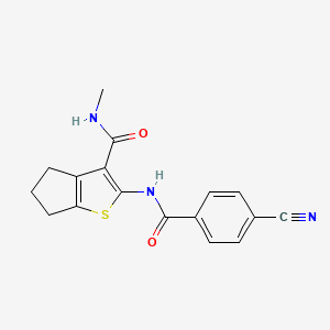molecular formula C17H15N3O2S B2443576 2-[(4-cyanobenzoyl)amino]-N-methyl-5,6-dihydro-4H-cyclopenta[b]thiophene-3-carboxamide CAS No. 893094-53-6