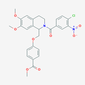 molecular formula C27H25ClN2O8 B2443606 Methyl 4-((2-(4-chloro-3-nitrobenzoyl)-6,7-dimethoxy-1,2,3,4-tetrahydroisoquinolin-1-yl)methoxy)benzoate CAS No. 486452-99-7